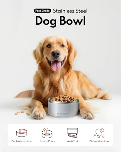 Homerunpet Double Wall Stainless Steel Dog Bowls, Non-Slip Base, Dishwasher Safe, Durable Pet Food & Water Bowl for Dogs & Cats(32oz, Steel Blue) - color: Steel Blue