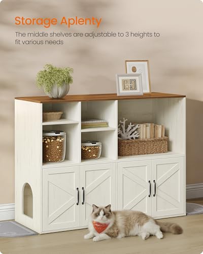 Feandrea Litter Box Enclosure for 2 Cats, Hidden Litter Box Furniture with Storage Cabinet, Double Room, Farmhouse Indoor Cat House Washroom, Honey Brown and Rustic White UPCL032WJ03 - color: Honey Brown + Rustic White, style: Farmhouse