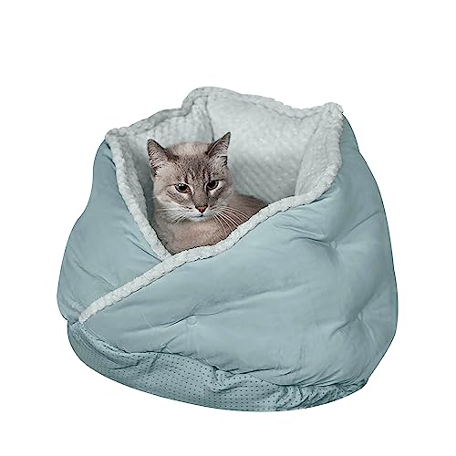 Furhaven 18" Round Pet Bed for Indoor Cats & Small Dogs, 100% Washable, For Pets Up to 14 lbs - Minky Plush & Velvet Hug Bed - Aquamarine, 18-inch - color: Hug Bed - Minky & Velvet (Aquamarine), size: Small