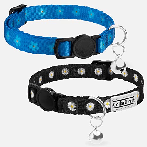 CollarDirect Cat Collar Breakaway with Removable Bell Set of 2 PCS - color: Black & Blue