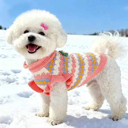 BAEJMJK Cute Flower Small Dog Sweater Soft Girl Dog Clothes Turtleneck Warm Pet Puppy Knitted Pullover Princess Dogs Cats Outfits(Pink,X-Large) - color: Pink, size: X-Large