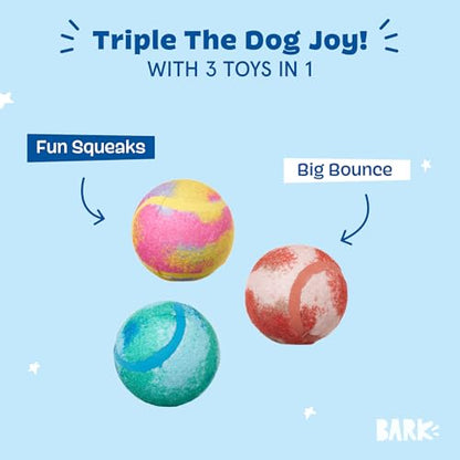 Barkbox Dog Toys – Squeaky Clean Bath Bombs Squeaker Ball Interactive Chew Toys – Durable & Tough Tennis Balls, Training, Exercise & Beating Boredom – Stimulating Plush, Small/Medium Breed & Puppies - color: Squeaky Clean