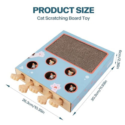 PAWISE Interactive Cat Scratcher Toy - 3-in-1 Cardboard Cat Scratching Board & Interactive Puzzle Toy Box for Indoor Cats, Nail File Scratch Pad with Pop-up Mice, Cat Enrichment Toy for Kitten - size: 10X12X2.4