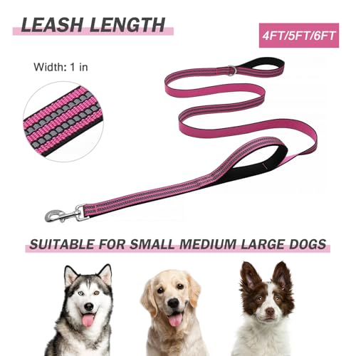 Hikiko Heavy Duty Dog Leash Strong Two Padded Soft Handles Dog Leash for Medium and Large Dogs (Pink,5FT) - color: Pink, size: 1 in x 5 ft