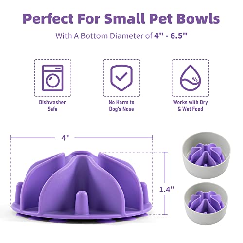 Jaoul Slow Feeder Dog Bowls Insert, Puzzle Slow Feeder Insert with 21 Octopus Suction Cups for Small Breed Dog Food Bowls (4 inch, Purple) - color: Purple, size: Small(4inch)