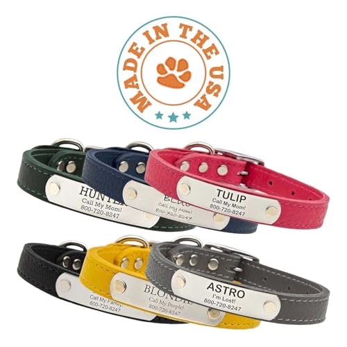 dogIDs Personalized Soft Designer Leather Dog Collar - Adjustable, Odor Resistant, Built-in Custom Laser Engraved Rivet on Name Plate - Midnight Black - 1/2 in Wide x 9 in Neck - color: Midnight Black, size: 1/2 in wide x 11 in (its 8-10 inch necks)