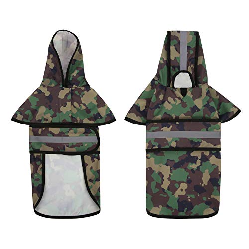 HDE Dog Raincoat Jacket Reflective Adjustable Hooded Pet Poncho Rain Coat with Leash Hole for Small to X-Large Dogs Camo - S - color: Green Camo, size: Small