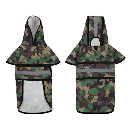HDE Dog Raincoat Jacket Reflective Adjustable Hooded Pet Poncho Rain Coat with Leash Hole for Small to X-Large Dogs Camo - S - color: Green Camo, size: Small