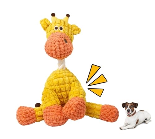 Dog Squeaky Plush Toy with Rope - Durable Stuffed Dog Toy with Built-in Squeaker, Interactive Chew Toy for Small, Medium & Large Dogs (Orange Giraffe, Not for Aggressive Chewers) - color: Orange Giraffe
