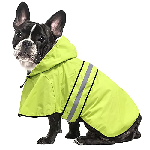 Waterproof Puppy Rain Jacket - Adjustable Reflective Dog Raincoat, Lightweight Dog Hooded Slicker Poncho Raincoats for Small to X- Large Dogs and Puppies (Neon Green, Small) - color: Neon Green, size: Small