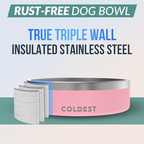 Coldest Dog Bowl - Anti Rust Metal, Non Slip, 3 Layers Insulated Stainless Steel Dog Bowls - Spill Proof & Heavy Duty - Water Bowl for Dogs, Cats & Pets, Dish Washer Safe (42 oz,Cotton Candy Pink) - color: Cotton Candy Pink, size: 42 oz
