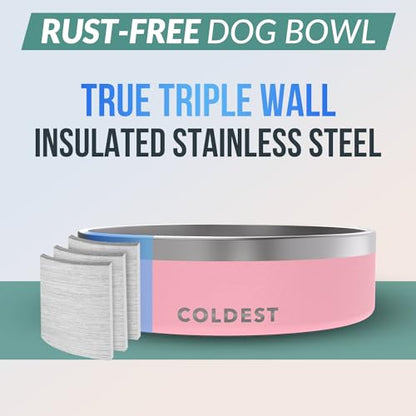 Coldest Dog Bowl - Anti Rust Metal, Non Slip, 3 Layers Insulated Stainless Steel Dog Bowls - Spill Proof & Heavy Duty - Water Bowl for Dogs, Cats & Pets, Dish Washer Safe (42 oz,Cotton Candy Pink) - color: Cotton Candy Pink, size: 42 oz