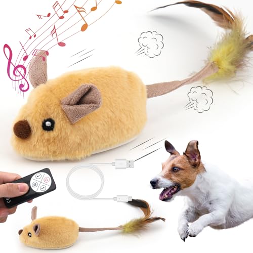 Mity rain Interactive Dog Toys, Fake Remote Control Dog Toy to Keep Them Busy, Dog Mouse Toy with Realistic Sound & Extended Tail, Automatic Dog Toy for Cats Dogs Pet, Squeaky Dog Toys Yellow - color: Yellow Remote Version