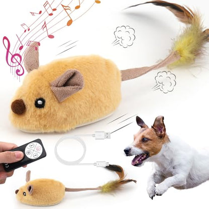 Mity rain Interactive Dog Toys, Fake Remote Control Dog Toy to Keep Them Busy, Dog Mouse Toy with Realistic Sound & Extended Tail, Automatic Dog Toy for Cats Dogs Pet, Squeaky Dog Toys Yellow - color: Yellow Remote Version