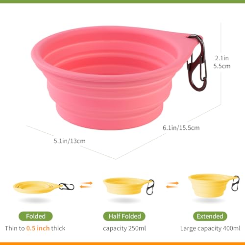 Dog Bowl Travel Collapsible Bowls 2 Pack, Portable Foldable Cats Dogs Water Dish Puppy Bowl (Pink1775 + Yellow1205) - color: Yellow + Pink