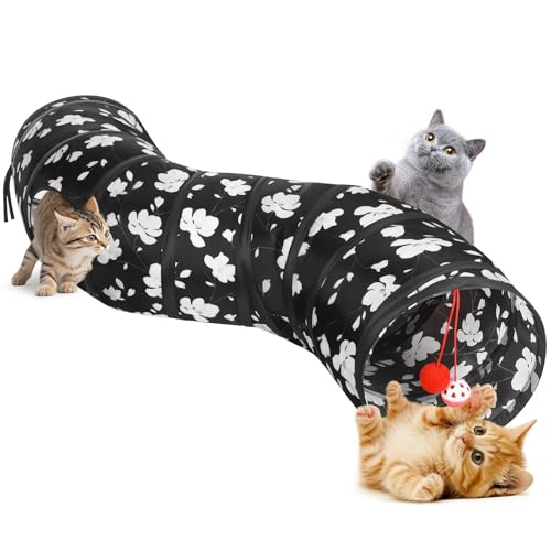 Pawaboo Cat Tunnel, S-Shaped Cat Tube Tunnel 25 * 97cm(9.8''*38.2'') with Balls and Bells, Collapsible Portable Kitten Play Tent Toy Interactive Cats House with Peep Holes for Kitty, Magnolia - color: Magnolia, size: S Way