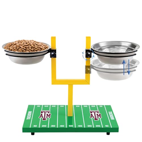 NCAA Texas A&M Aggies Goalpost Football Field Dog Feeder – Adjustable Elevated Dog Bowls with Stand, 2 Stainless Steel Bowls, Non-Slip Rubber Feet, Raised Pet Feeder for Large & Small Dogs - color: Texas A&M Aggies
