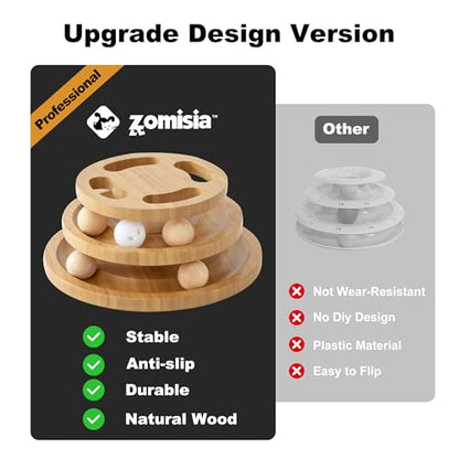 ZOMISIA Cat Ball Track Toy with Puzzle Top and DIY Bell, Wooden Cat Toys for Indoor Cats, Interactive Kitty Ball Tower for Kitten Exercise Mental Physical - size: Medium Size