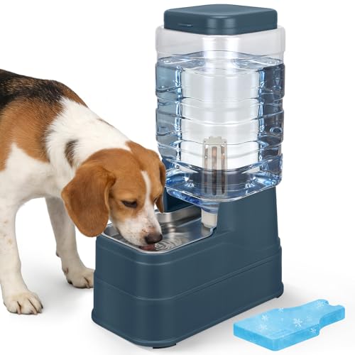 Automatic Dog Water Dispenser Gravity Stainless Steel Water Feeder Cat Waterer Feeder with Wide Mouth Bowl for Small Medium Dog Puppy Kitten (Filter &Ice Pack Included) 2.2Gallon Navy - color: Navy, size: 2.2Gallon/8L