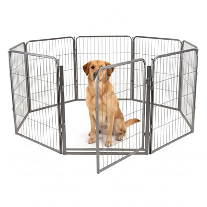 Dog Play Pen for Indoor Use - 32'', 8 Panels for Small and Medium Size Dogs - Portable Grey Playpen Kennel for House or Garage - Metal Heavy Duty Pet Fence with Anti-Slip Feet - size: 32 Inches