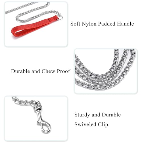 Chain Leash Metal Dog Leash Chrome Plated with Soft Padded Handle for Small Dogs.(S, Red Handle) - color: Red, size: Small