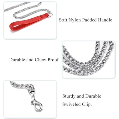 Chain Leash Metal Dog Leash Chrome Plated with Soft Padded Handle for Medium Dogs.(M, Red Handle) - color: Red, size: Medium