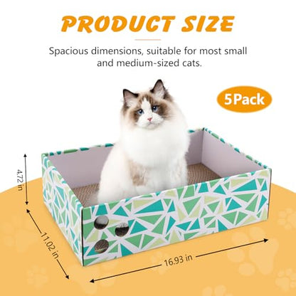 Cat Scratch Pad with Box, 5 Packs in 1 Cat Scratcher Board for Indoor Cats, Reversible Heavy-Duty Corrugated Scratching Board for Cats, Medium and Small Cats, Furniture Protection