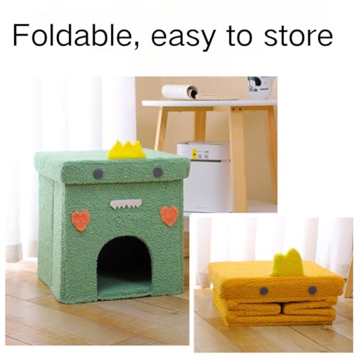 Cat Houses for Indoor Cats,Cat Cave Beds Pet Hideaway,2 Story Cube Condos Cat Sleeping Space,Collapsible Covered Burrowing Cozy Kitten Nest,Sturdy Structure Cat Play Tower (Green) - color: Green