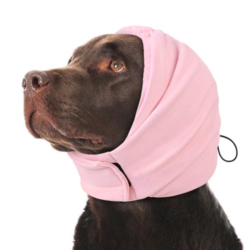 Dog Calming Hoodie, Soft & Adjustable No Shake Ear Wrap for Dogs Hematoma, Noise Protection Dog Head Muffs, Anxiety Relief Ear Cover for Dogs for Fireworks, Separation, Drying, Thunder - color: Pink, size: Medium