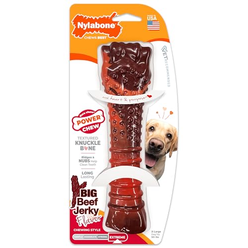 Nylabone Textured Bone Power Chew Toy for Dogs, Durable & Tough Dog Toys for Aggressive Chewers, Beef Jerky Flavor, X-Large Dogs - Over 50 Ibs, 1 Count - size: X-Large