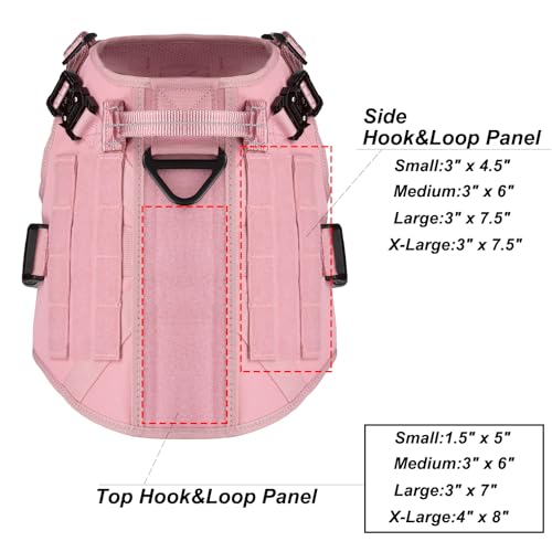 ICEFANG Tactical Dog Harness,Small Size, 2X Metal Buckle,Working Dog MOLLE Vest with Handle,No Pulling Front Leash Clip,Hook and Loop Panel (Pink, S (Pack of 1)) - color: Pink, size: Small (Pack of 1)