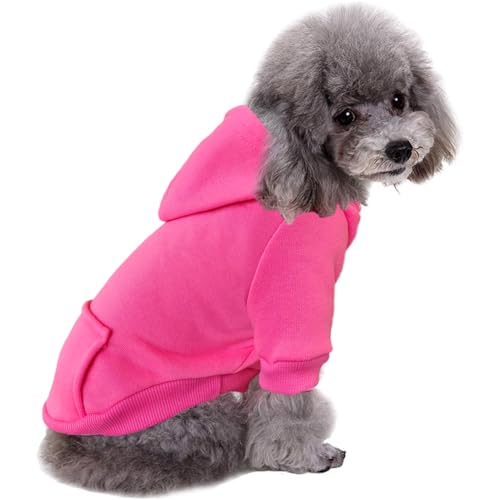 Jecikelon Winter Dog Hoodie Sweatshirts with Pockets Warm Dog Clothes for Small Dogs Chihuahua Coat Clothing Puppy Cat Custume (Rose red, XX-Small) - color: Rose red, size: XX-Small