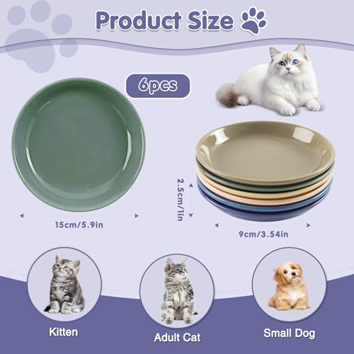 6 Pack Cat Food Bowl, Ceramic Cat Bowls, Anti Whisker Fatigue Cats Bowl Set,5.5 Inches Shallow Wide Kitten Plates for Food and Water (CaiSe-B) - color: CaiSe-B
