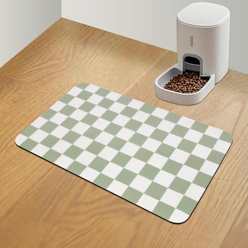 CooRug Checkered Dog Food Mat, Absorbent Leak-Proof Pet Feeding Mat, Quick Dry Cat Food Mat for Messy Drinkers 12" x 20" Green - color: Green, size: 12" x 20"