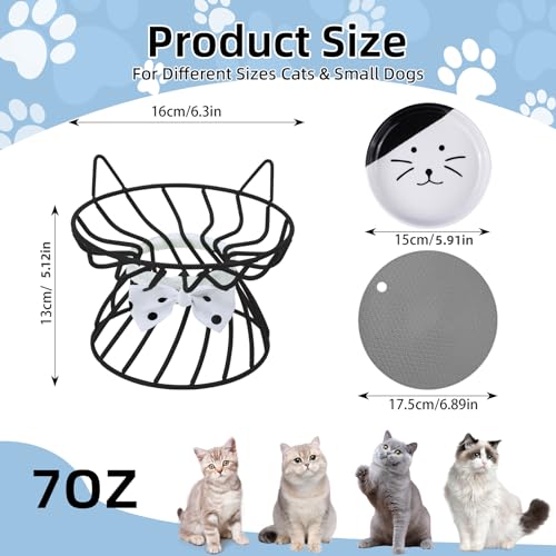 Elevated Cat Food Dish, Ceramic, Non-Slip Stand, Raised Feeding Station, 5 in, Shallow for Whiskers, Dishwasher Safe - color: Black
