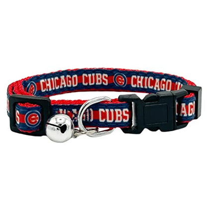 MLB CAT Collar Chicago Cubs Satin Cat Collar Baseball Team Collar for Dogs & Cats. A Shiny & Colorful Cat Collar with Ringing Bell Pendant - color: Chicago Cubs
