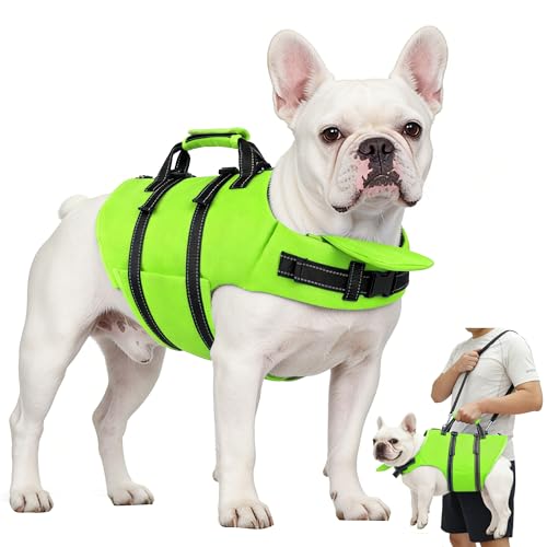 Dog Life Jacket with 4ft Leash, Reflective Pet Life Vest with Zipper and Handle for Swimming Boating, Adjustable High Buoyancy Floatation Swim Vest for Small Medium Large Dogs - Green, XL - color: Green, size: X-Large