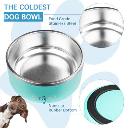 StarSpeed Stainless Steel Dog Bowl. Large Dog Water Bowl with Rubber Bottom, Drop Resistant, Keeps Cold, Holds 8 Cups (64oz), Light Green - color: Light Green, size: 64oz