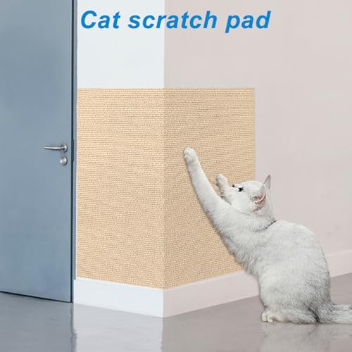 4 Pack Cat Scratch Mats 24”x16”, Self-Adhesive Trimmable Cat Scratching Post Carpet Cat Floor Scratching Pad Rug Cat Tree Replacement Parts Mat Cat Scratcher for Step Couch Furniture Protector(Beige)