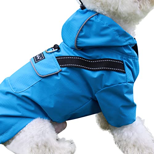 JoyDaog Premium Dog Raincoat with Hood for Extra Small Dogs,Outdoor Sports Waterproof Dog Rain Jacket,Puppy Raincoat with Pockets,Blue XS - color: Blue, size: X-Small