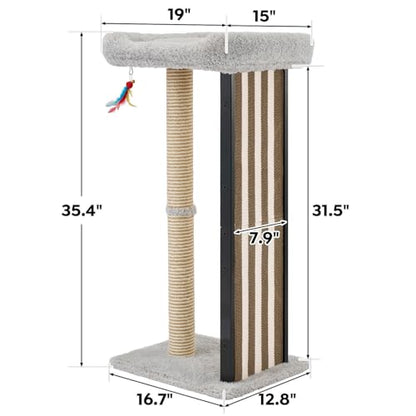 Veehoo 35" Tall Cat Scratching Post for Indoor Cats Adult, Sturdy Cat Scratch Pad with Replaceable Metal Frame Scratching Board, Large Scratch Post with Plush Top Bed