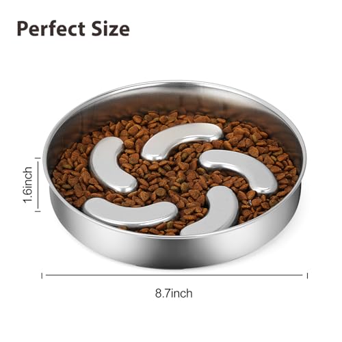 Slow Feeder Dog Bowl Stainless Steel, 2 Cups Heavy Duty with Non-Slip Base Dog Food Bowls for Small Medium Large Breed Size Dogs to Slow Down Eating