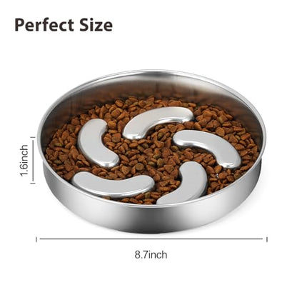 Slow Feeder Dog Bowl Stainless Steel, 2 Cups Heavy Duty with Non-Slip Base Dog Food Bowls for Small Medium Large Breed Size Dogs to Slow Down Eating