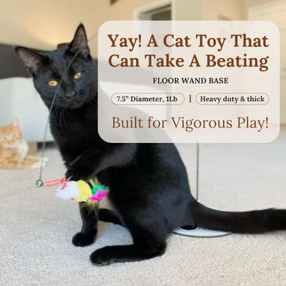Cat Wand Toy for Indoor Cats - 43 Inch Retractable Fishing Pole Teaser - 9 Feather Attachments - Weighted Round Base - Suction Cup Mount - Bored Adult Feline Hunting Exercise - Kitten Juguetes Set - color: Meow Motion Bundle
