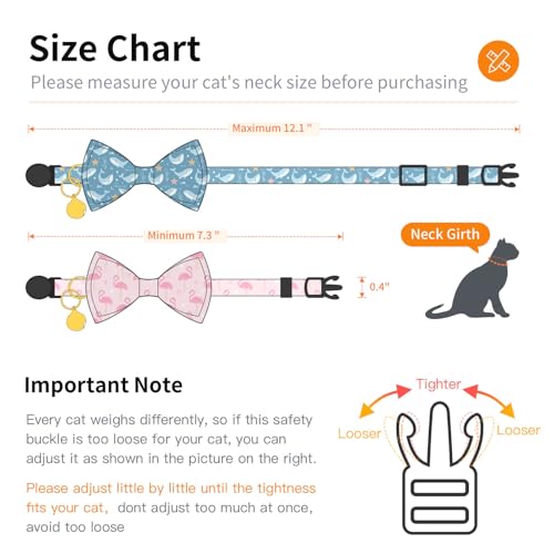 2 Pack Cotton Cat Collar with Bow Tie and Bell for Girl Boy Cats,Cute Pink Flamingo and Blue Whale Pattern Spring Summer Breakaway Cat Collar for Male Female Cats (Flamingo&Whale) - color: Flamingo&Whale