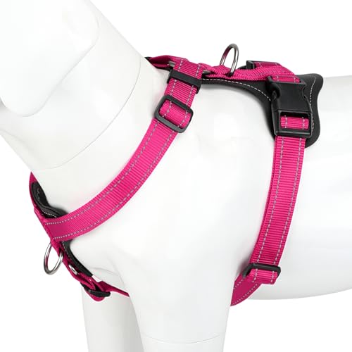 Plutus Pet Adjustable No Pull Dog Harness with Leather Accents, Heavy Duty Reflective Nylon Vest for Training, Hiking, Easy Walk Harness for Small, Medium, Large Dogs (Hot Pink, M) - color: Hot Pink, size: M