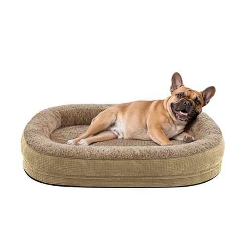 JOEJOY Orthopedic Dog Bed for Medium Dogs, Egg-Crate Memory Foam Pet Bed with Bolster Sides, Waterproof Lining, Removable Washable Cover & Non-Slip Bottom, Light Brown - color: Light Brown, size: M(28"x 23"x 6")