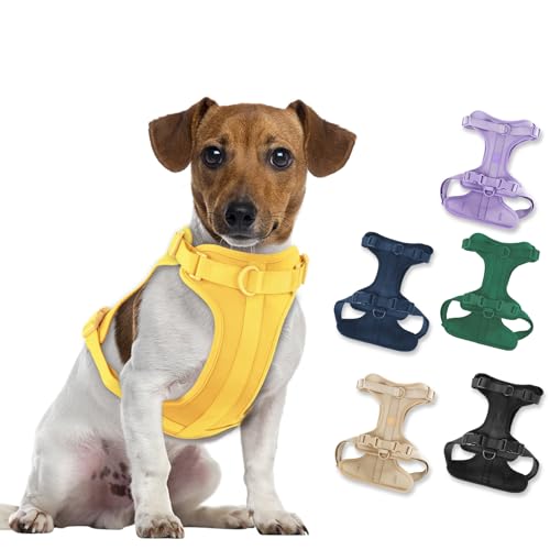 No Pull Lightweight Dog Harness: Adjustable Breathable Pet Vest Harness with Soft & Comfortable Cushion for Small Medium Large Dogs (Medium, Butter Yellow) - color: Butter Yellow, size: M:Neck=11.81"-18.11"/Chest=18.11"-27.95"
