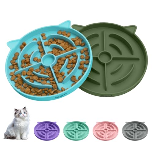 YINEYA 2 Pcs Silicone Slow Feeder Cat Bowl, Cat Slow Feeder for Food Training, Interactive Puzzle Bowls for Puppy, Kitten Dishes to Prevent Overeating, Treat Toys Suitable for Dry and Wet Food - color: Blue & Green