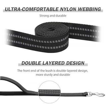 Hikiko 4 FT Heavy Duty Dog Leash with 2 Padded Handles Reflective Nylon Double Handle Dog Leash, Black - color: Black, size: 1 in x 4 ft